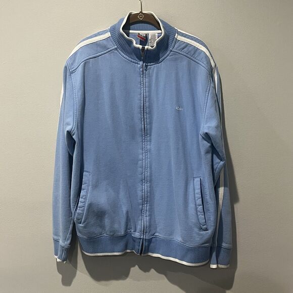 Vintage Ocean Pacific Jacket Men’s XL Light Blue Y2K Full Zip White Stripe - Picture 1 of 6